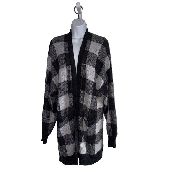 American Eagle Gray & White Buffalo Plaid Knit Cardigan Sweater Size Large - Picture 6 of 9